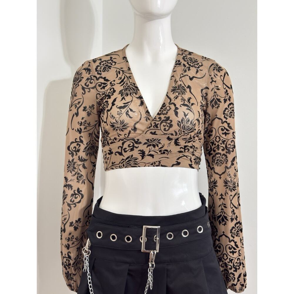 Crop Top XS Whimsigoth Goth 90s Boho Dark Romantic Burnout Babydoll Sheer